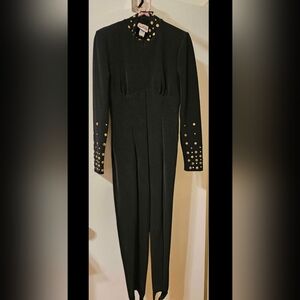 Samir Black Ladies Medium Stirrup Cat Suit w gold silver metal embellishments